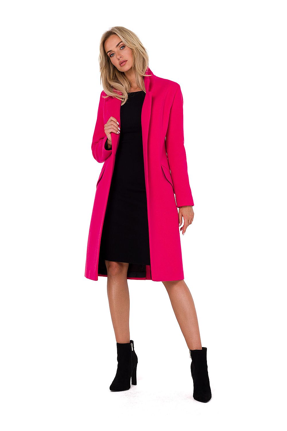 pink long sleeve asymmetrical coat front view