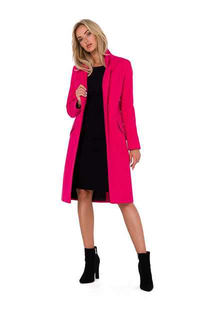 pink long sleeve asymmetrical coat front view