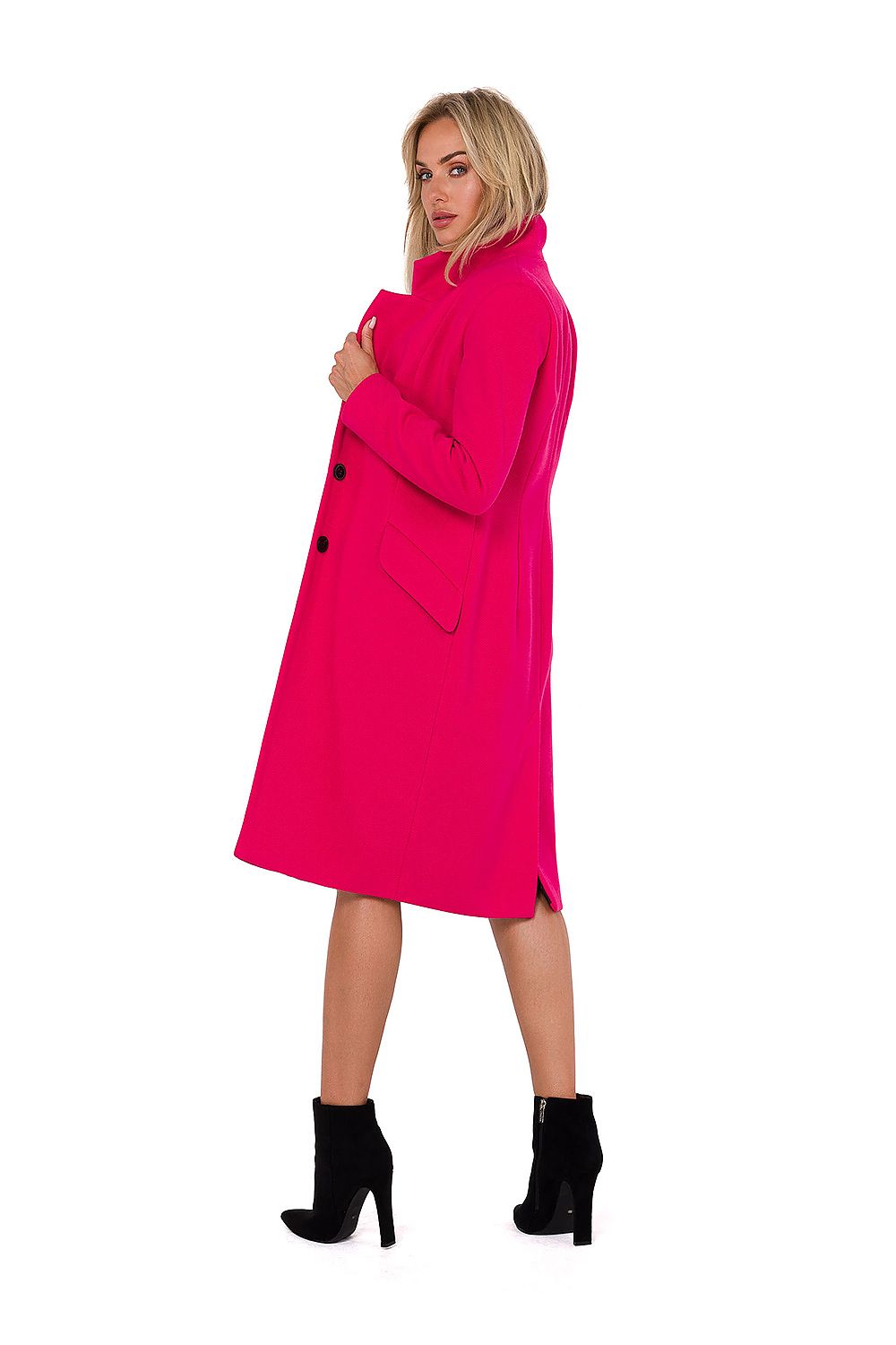 pink long sleeve asymmetrical coat alternate angle