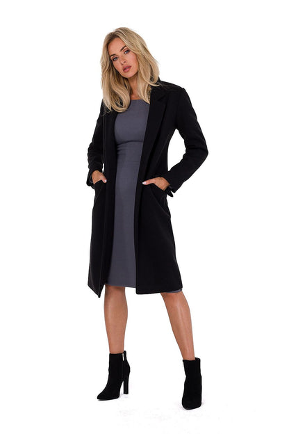 black long sleeve asymmetrical coat front view