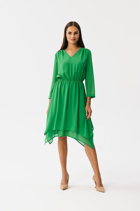 green asymmetrical cocktail dress front view