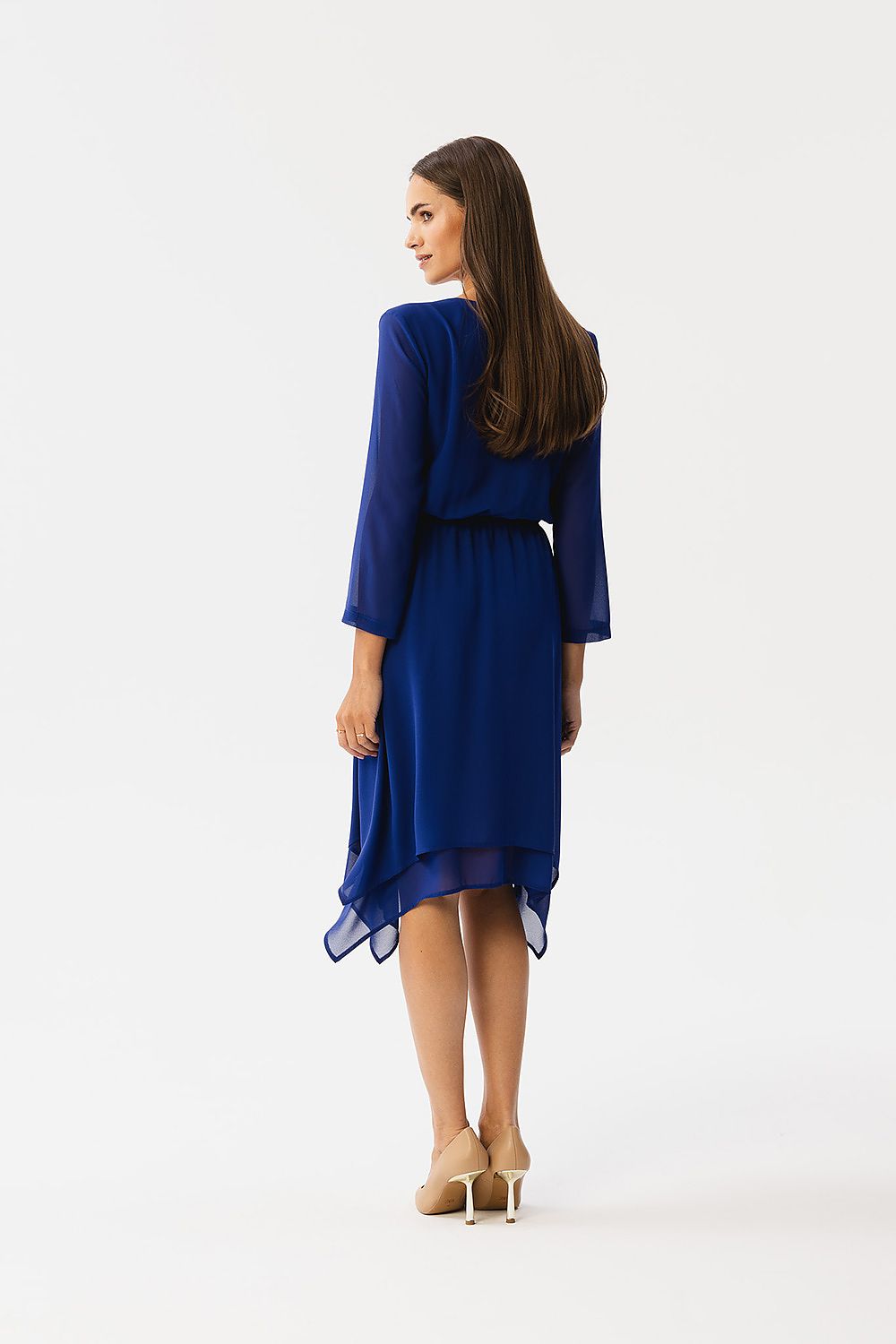 blue asymmetrical cocktail dress alternate angle