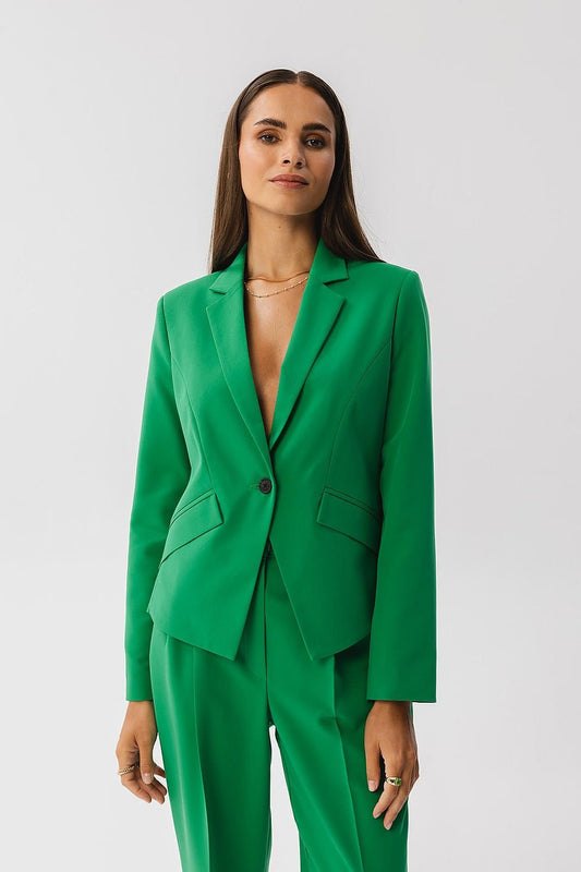 long sleeve asymmetrical green long sleeve asymmetrical jacket front view