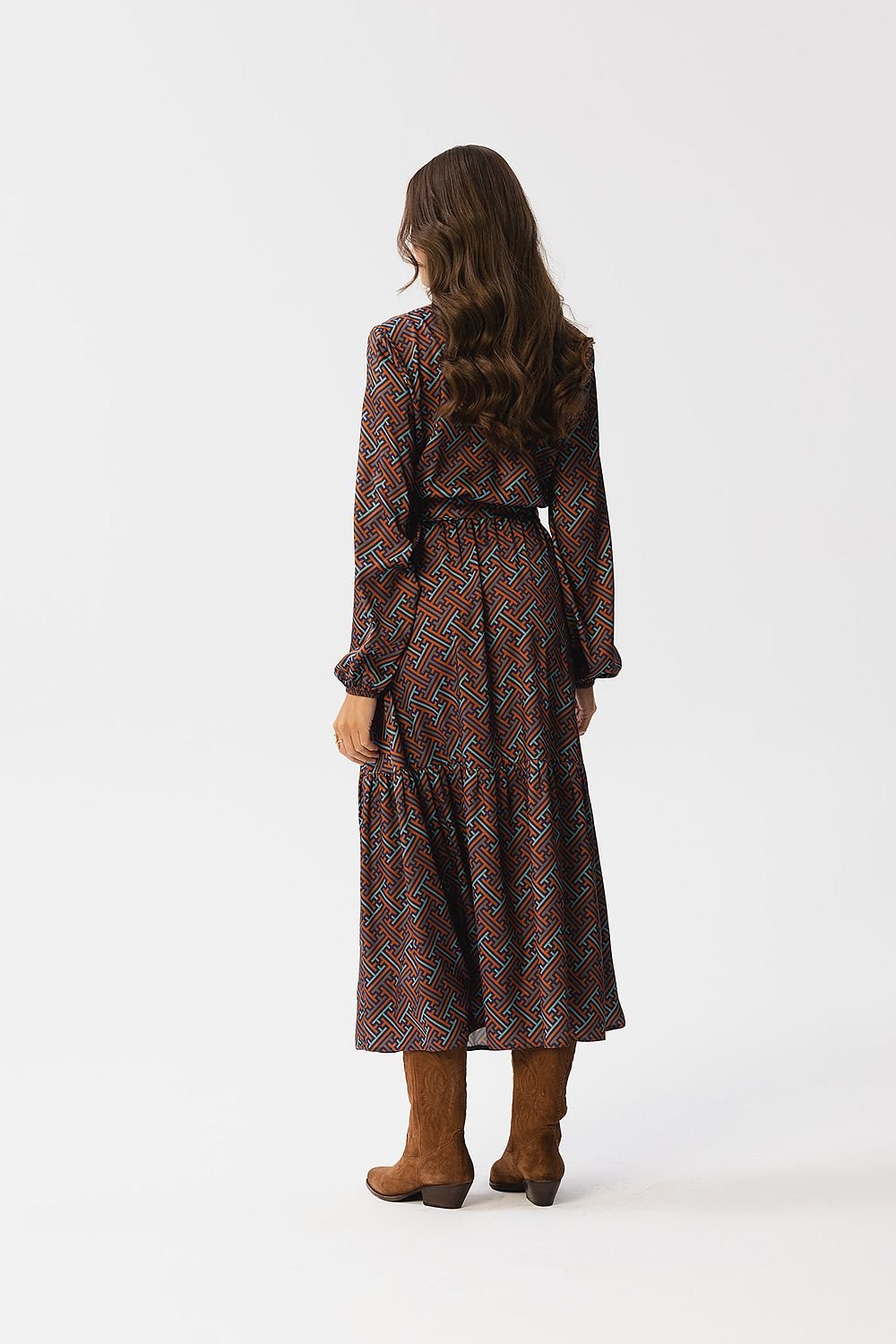 multicolor ruffle belted day dress alternate angle