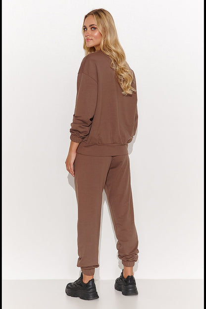 brown ribbed long sleeve matching set alternate angle