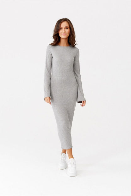 grey ribbed long sleeve day dress detail view