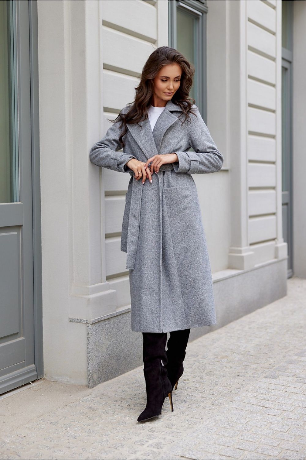 grey belted coat alternate angle