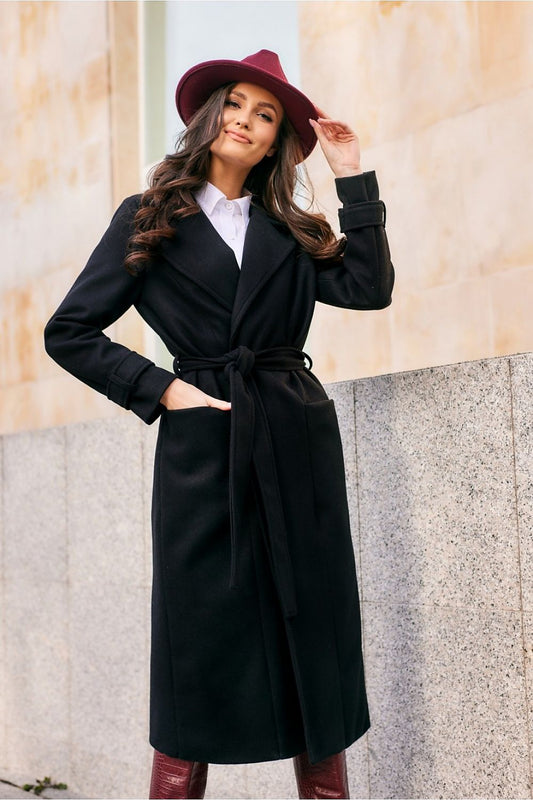 black belted coat front view