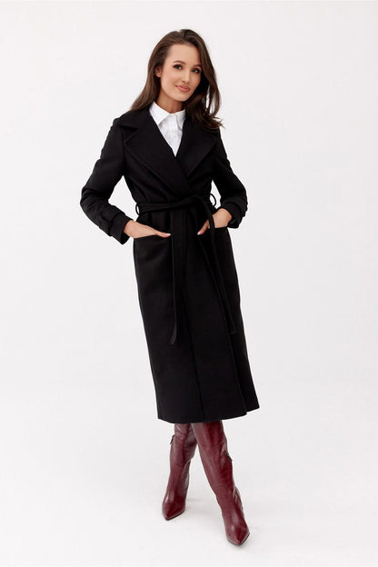 black belted coat back view