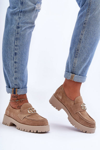 beige heeled low shoes side view