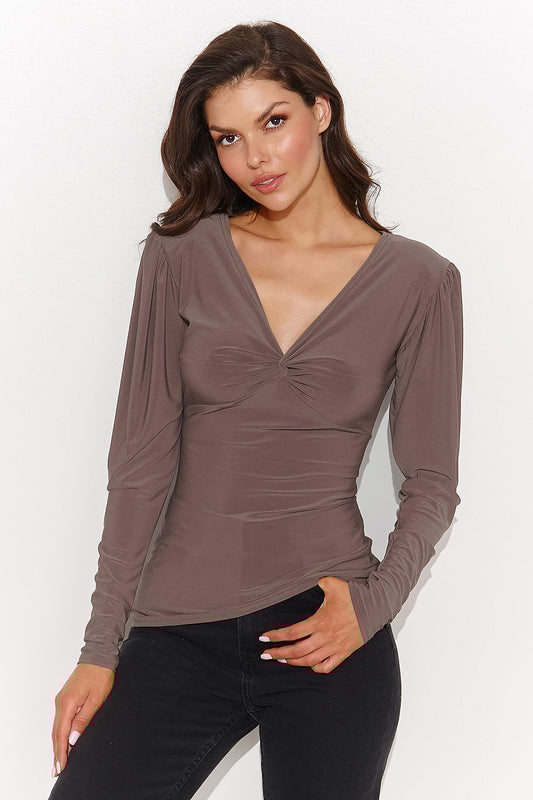 brown flared mini blouse front view