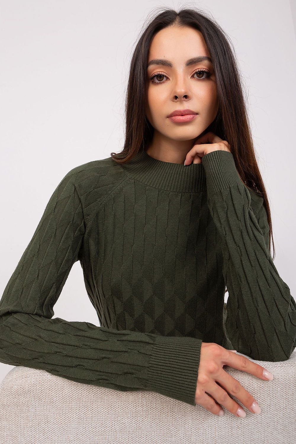 green long sleeve jumper front view