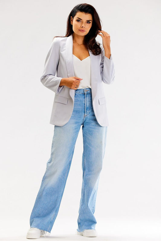 ruffle grey ruffle jacket front view