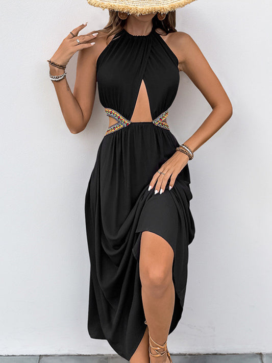 Hollow tie holiday style waist-baring dress - Ayla Boutique