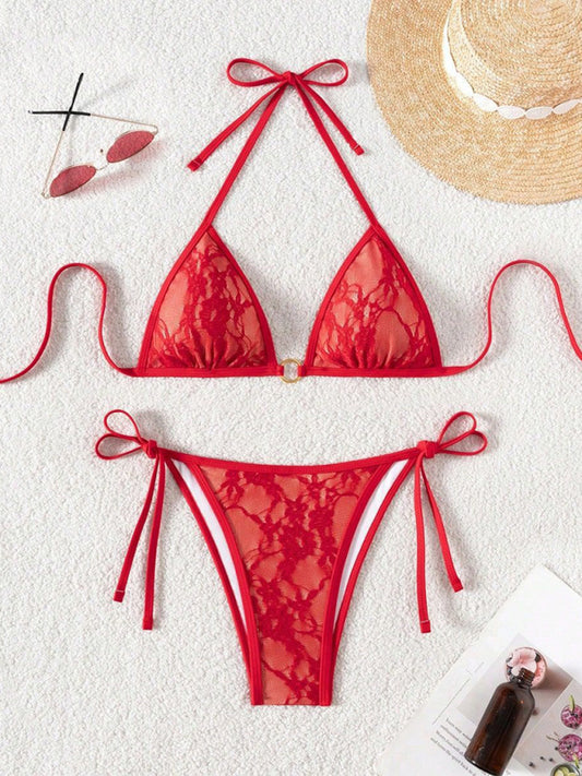 Red lace halter bikini - Ayla Boutique