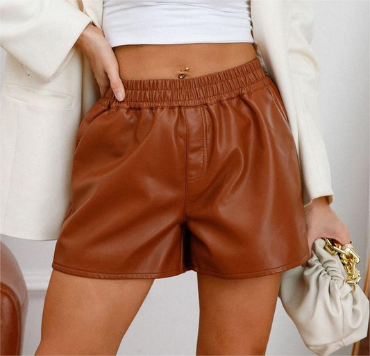 Simple Faux Leather Shorts Casual Loose Shorts Bottoms