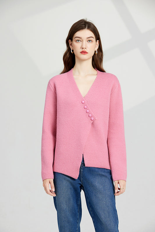 Asymmetrical V-Neck Loose Sweater