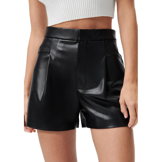 Clothing High Waist Faux Leather Pant Belt Pocket Shorts Alluring Casual Pants High End