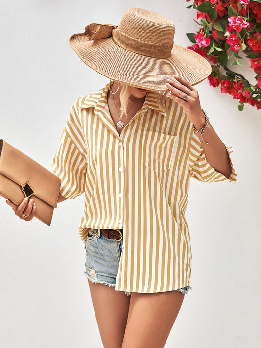 Popular Striped Short Sleeve Pocket Shirt