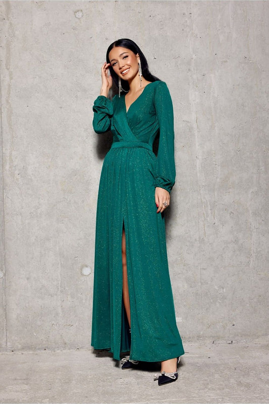 green belted maxi long dress front view