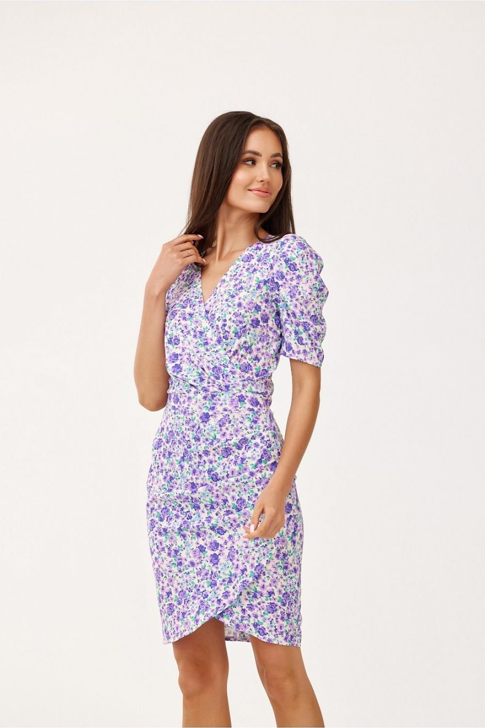 multicolor ruffle short sleeve cocktail dress back view