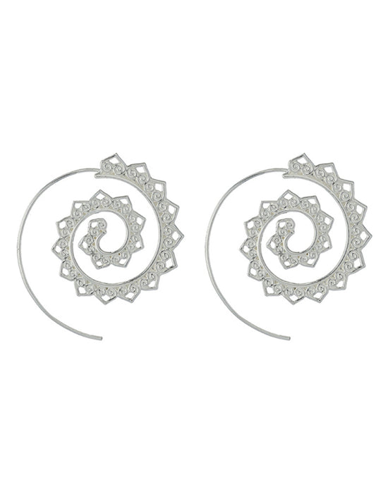 Oval Spiral Earrings Exaggerated Swirl Gear Heart Shape Vintage Ear Jewelry