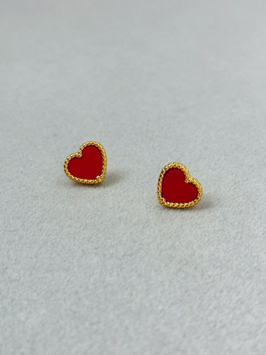 Sweet Red Peach Heart Simple Earrings