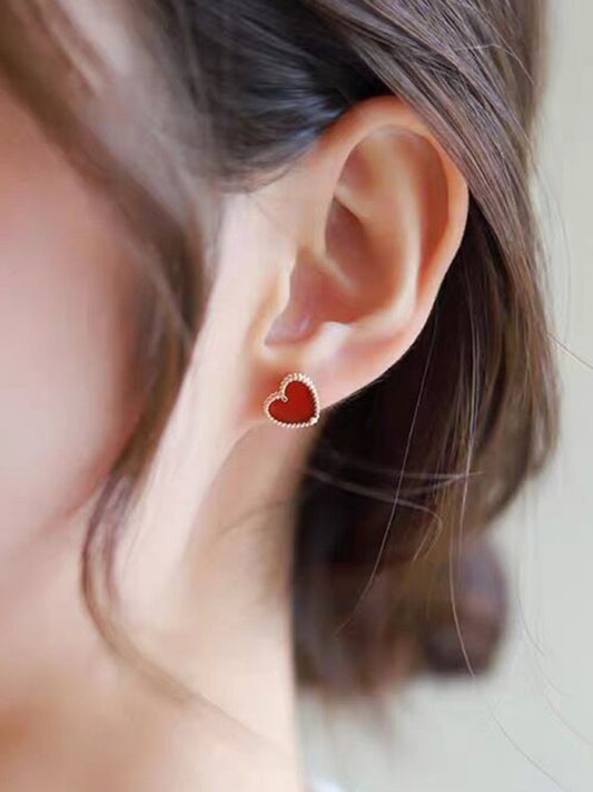 Versatile Red Agate Heart-Shaped Earrings