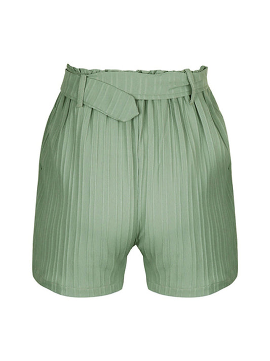 Small Fresh Green Solid Color Pleated Shorts