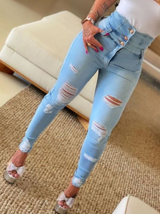 High Waist Ripped Jeans Pencil Pants