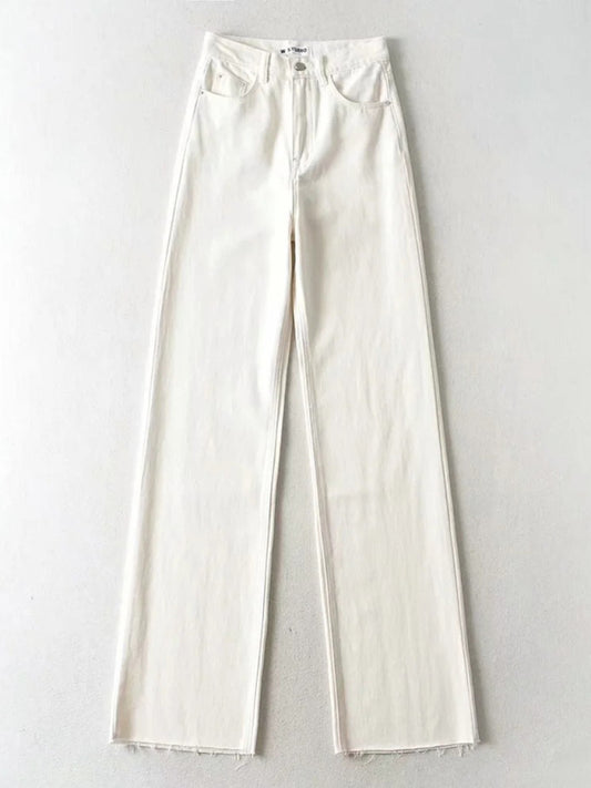 High-Waist Floor-Length Loose Slimming Straight Wide-Leg Jeans