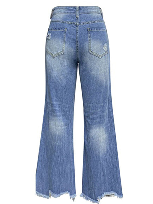 Tassel Washed Ripped Wide Leg Jeans