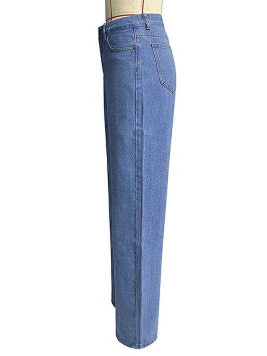 High Waist Wide Leg Pants Street Style Washed Jeans
