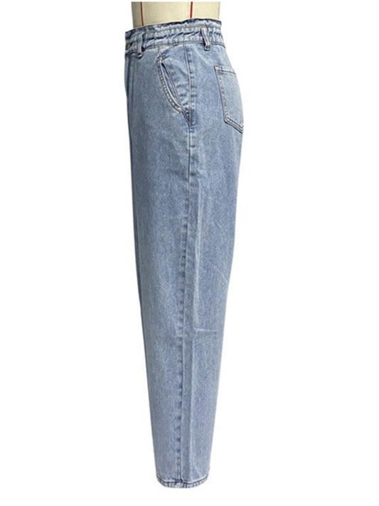 Casual High Waist Washed Straight Jeans