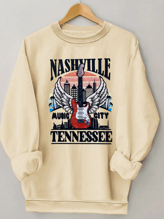 Wholesale Round Neck Casual Guitar Pattern Sweatshirt